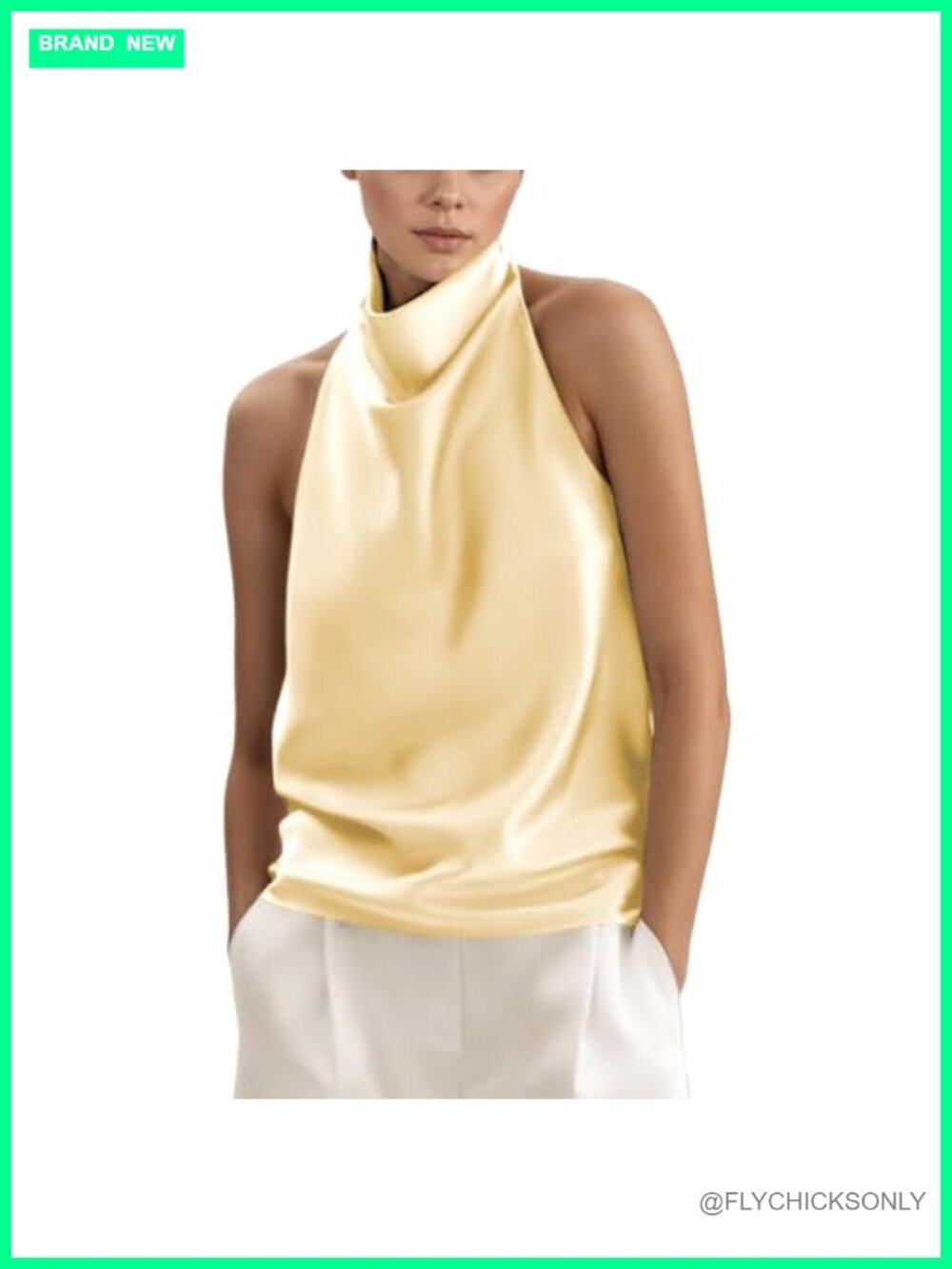Silk Satin Halter Turtleneck Sleeveless Backless Cami Tank Top